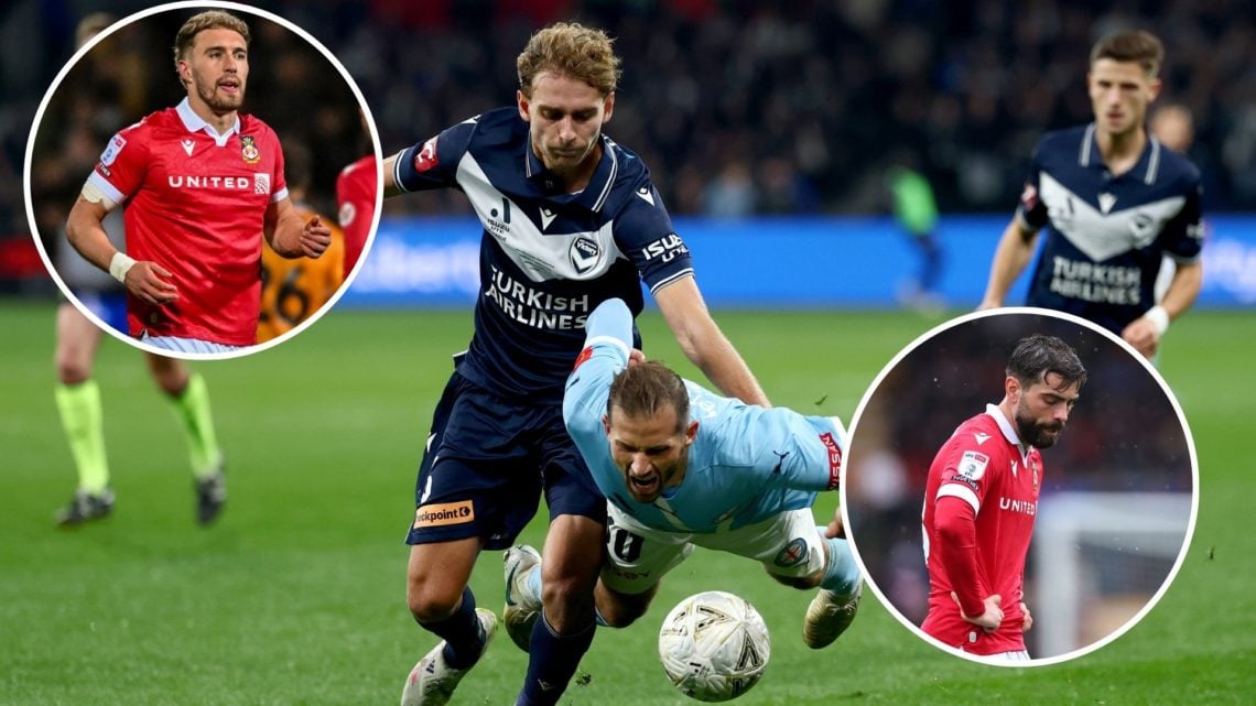 Image of Ryan Teague of the Victory and Andreas Kuen of the City compete for the ball during the A-League Men Grand Final match between Melbourne C...