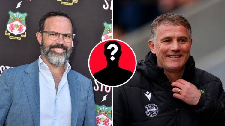 Split Image of Michael Williamson at the "Welcome to Wrexham: Wrex Coast Tour", Wrexham manager Phil Parkinson looks on during the Emirates FA Cup ...