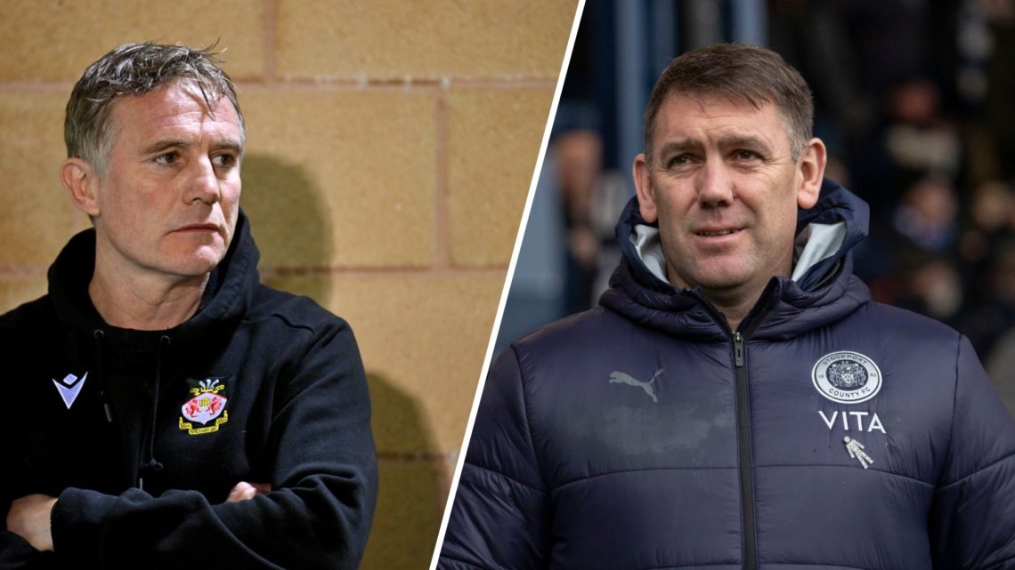 A split image of Wrexham manager Phil Parkinson (L) and Stockport County manager Dave Challinor (R)