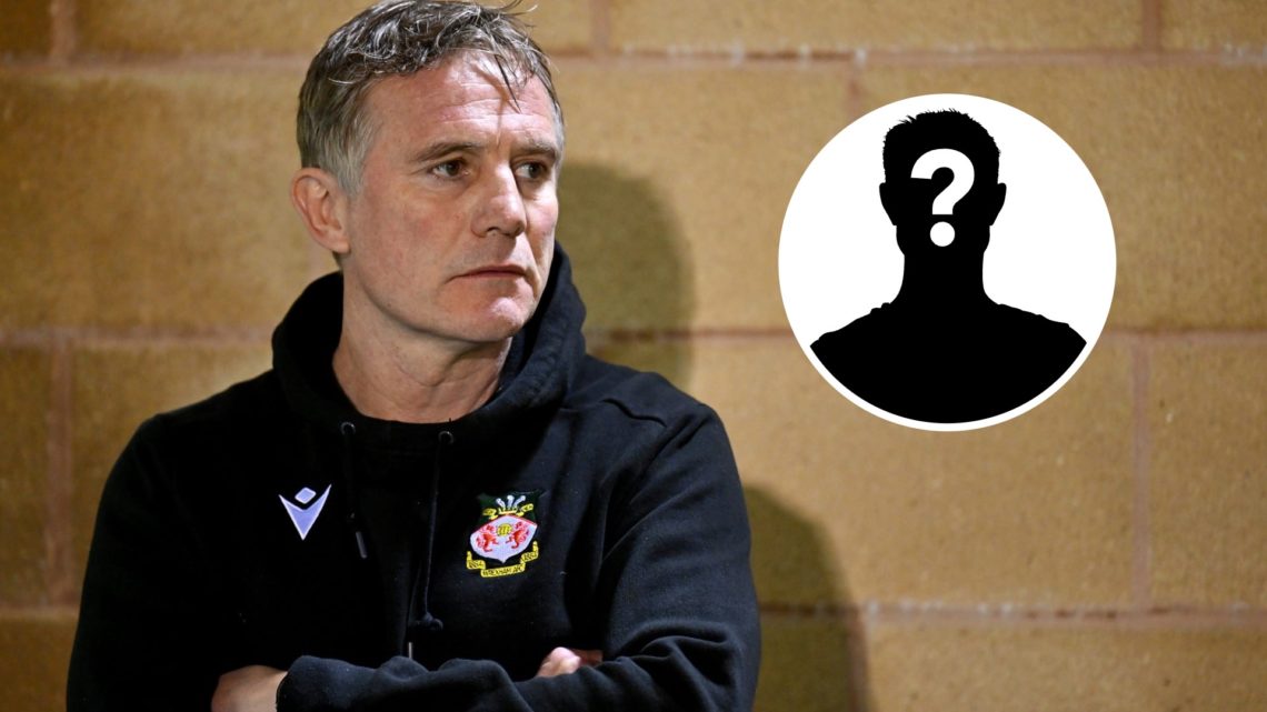 Wrexham manager Phil Parkinson watches on against Forest Green Rovers. Inset, a mystery player icon.
