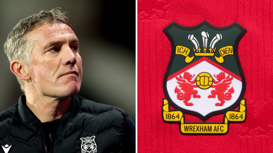 Phil Parkinson, manager of Wrexham AFC, during the Sky Bet League One match between Huddersfield Town AFC and Wrexham AFC. The official club badge ...