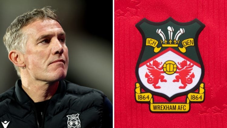 Phil Parkinson, manager of Wrexham AFC, during the Sky Bet League One match between Huddersfield Town AFC and Wrexham AFC. The official club badge ...
