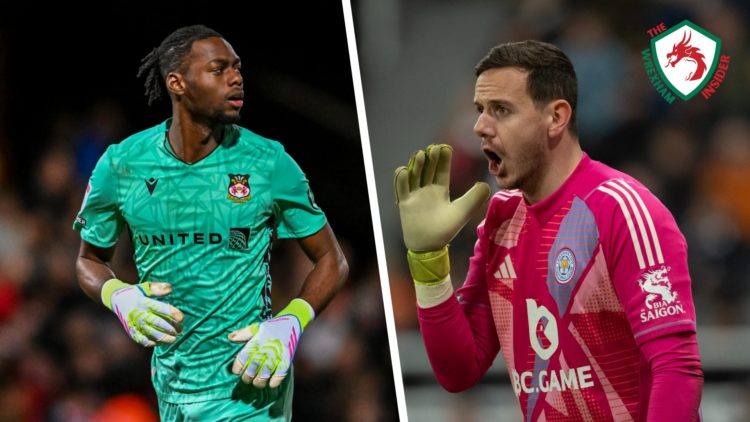 Split image of Wrexham AFC goalkeeper Arthur Okonkwo and Danny Ward whilst playing for Leicester City.