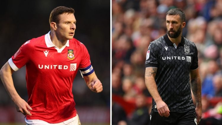 Ollie Palmer of Wrexham in action during the Sky Bet League One match between Charlton Athletic FC and Wrexham AFC. Paul Mullin of Wrexham looks on...