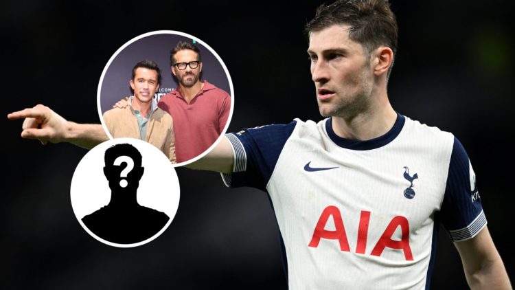 Tottenham Hotspur defender Ben Davies. Inset, Rob McElhenney and Ryan Reynolds, and a mystery player graphic.
