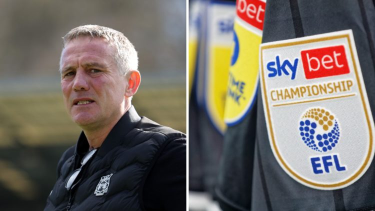Phil Parkinson looks on prior to the Sky Bet League One match between Wycombe Wanderers FC and Wrexham AFC. An EFL Skybet Championship logo on a Sw...