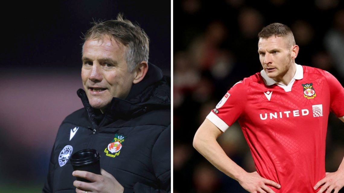 Phil Parkinson looks on during the Sky Bet League One match between Shrewsbury Town FC and Wrexham AFC. Paul Mullin during the Sky Bet League One m...