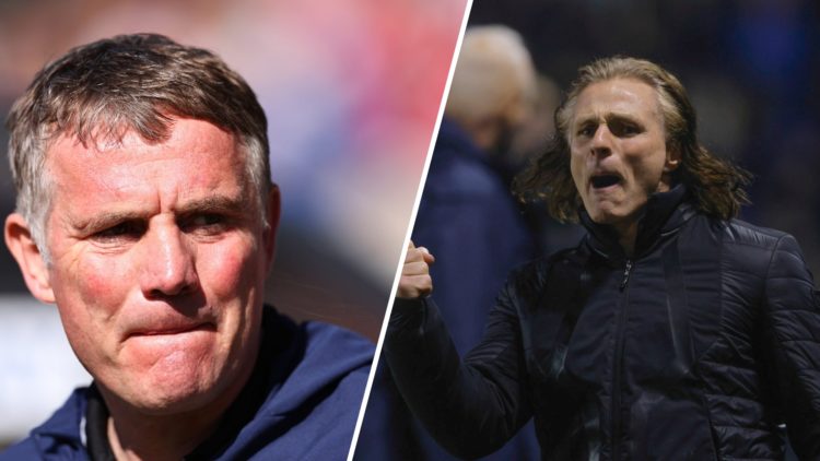 A split image of Wrexham manager Phil Parkinson (L) and Shrewsbury Town manager Gareth Ainsworth (R)