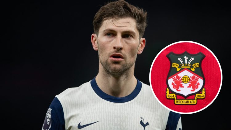 Tottenham Hotspur's Ben Davies. Inset, Wrexham badge.