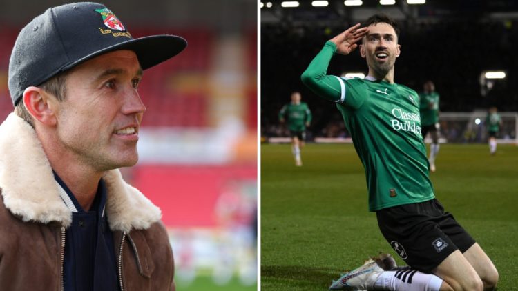 Rob McElhenney during the Vanarama National League fixture between Wrexham and Notts County. Ryan Hardie of Plymouth Argyle celebrates scoring his ...