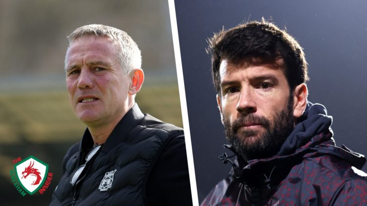 Split image of Wrexham AFC manager Phil Parkinson and former Leicester City assistant Brian Barry-Murphy during matches.