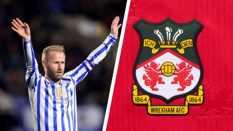 Split image of Sheffield Wednesday captain Barry Bannan, and the official club badge of Wrexham AFC.