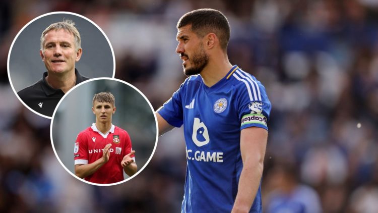Image of Conor Coady of Leicester City during the Premier League match between Leicester City FC and Liverpool, insets of Phil Parkinson the head c...