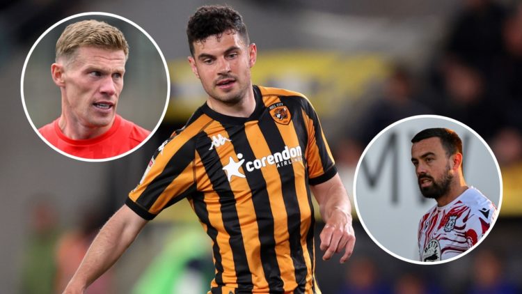 Image of John Egan of Hull City looks on during the Sky Bet Championship match between Hull City AFC and Coventry, insets of James McClean of Wrexh...