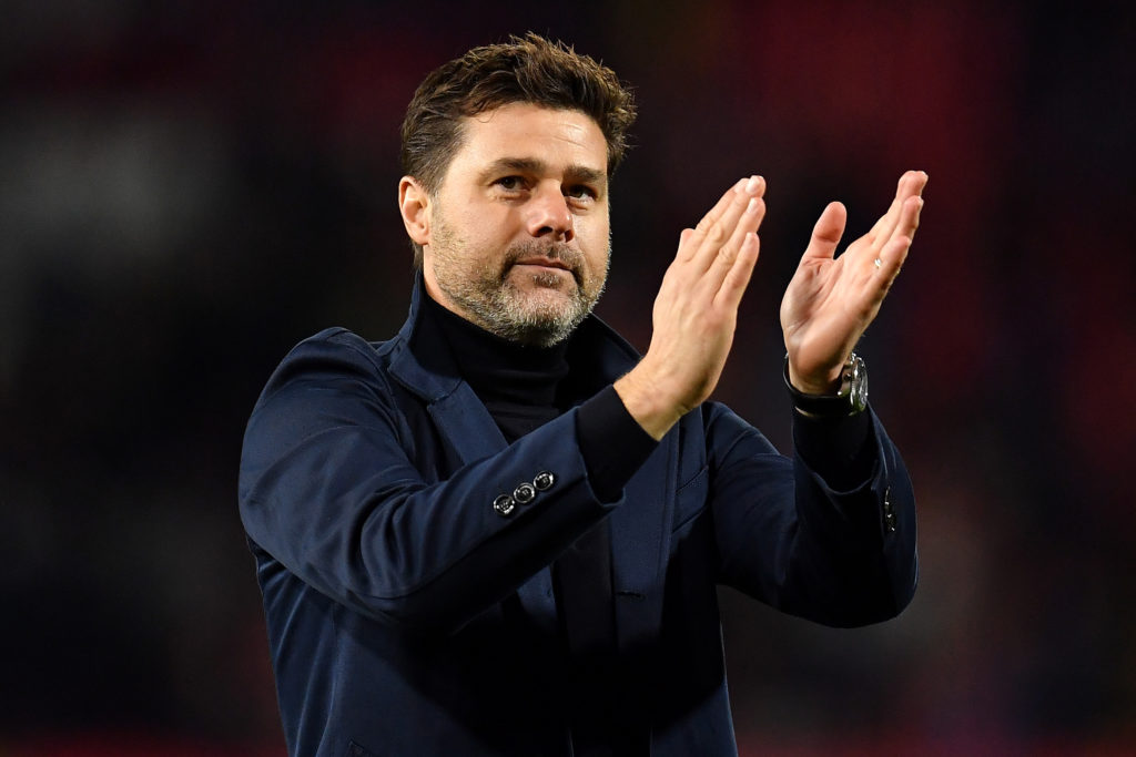 Mauricio Pochettino, Manager of Tottenham Hotspur claps the fans
