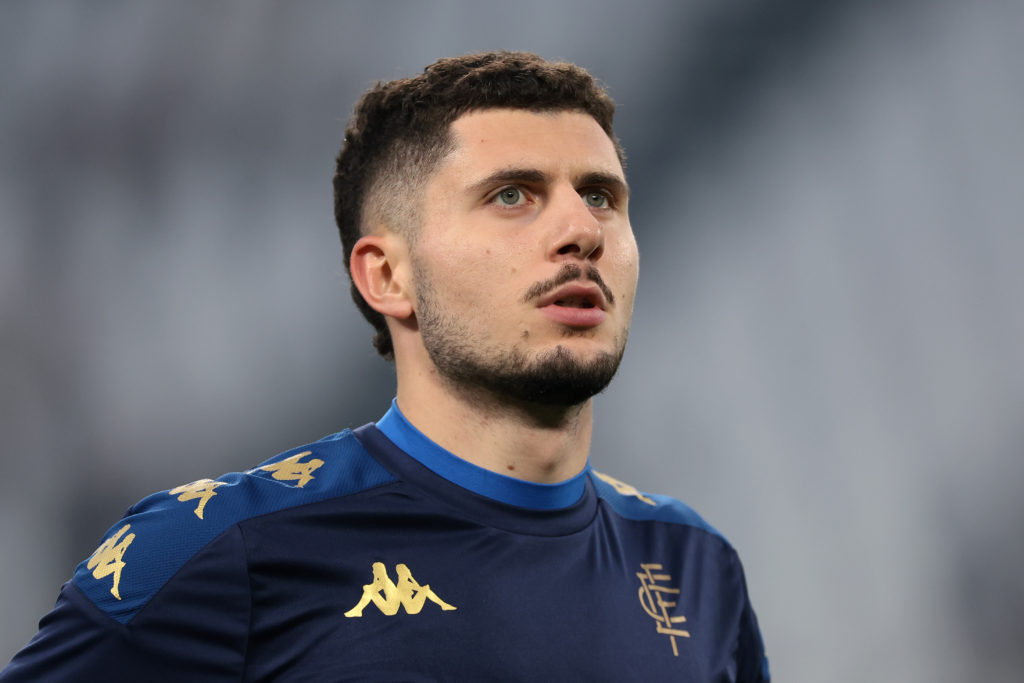 Liberato Cacace looks on during the warm-up prior to the Serie A match between Juventus and Empoli
