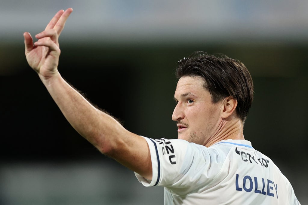Joe Lolley of Sydney FC acknowledges supporters