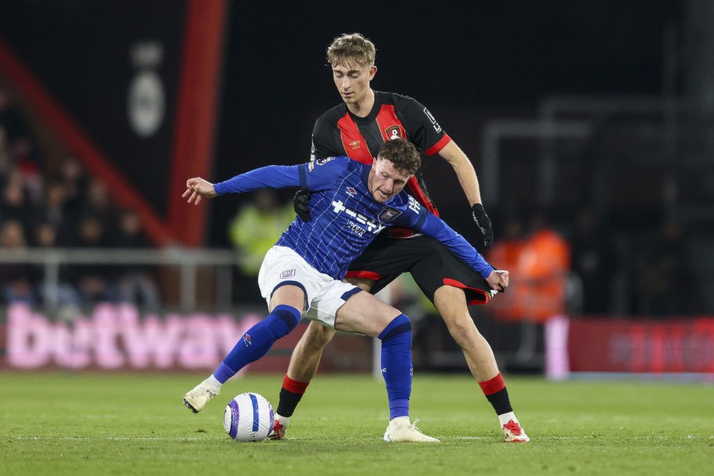 Nathan Broadhead in action during AFC Bournemouth v Ipswich Town FC in the Premier League clash.