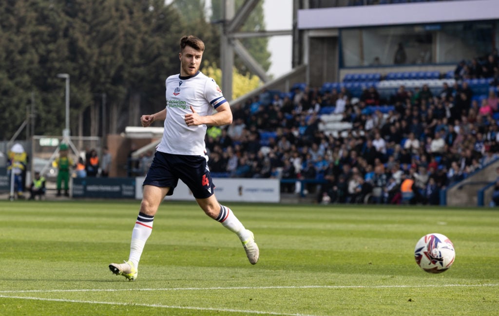 Bolton Wanderers midfielder George Thomason in action v Peterborough United