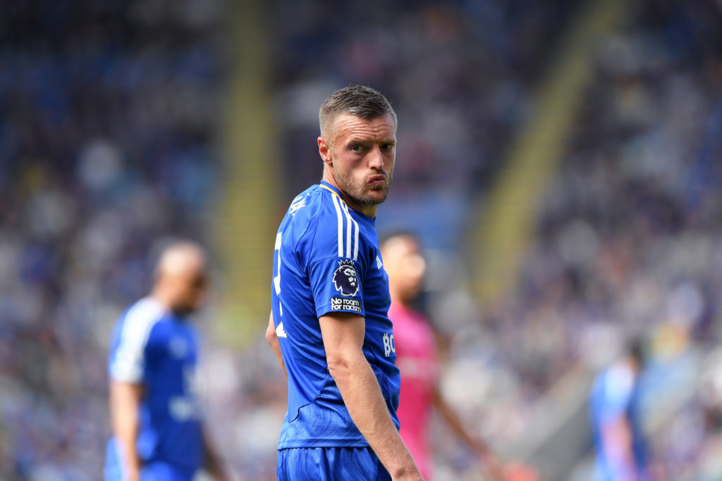 Leicester City striker Jamie Vardy during a Premier League game against Ipswich Town.