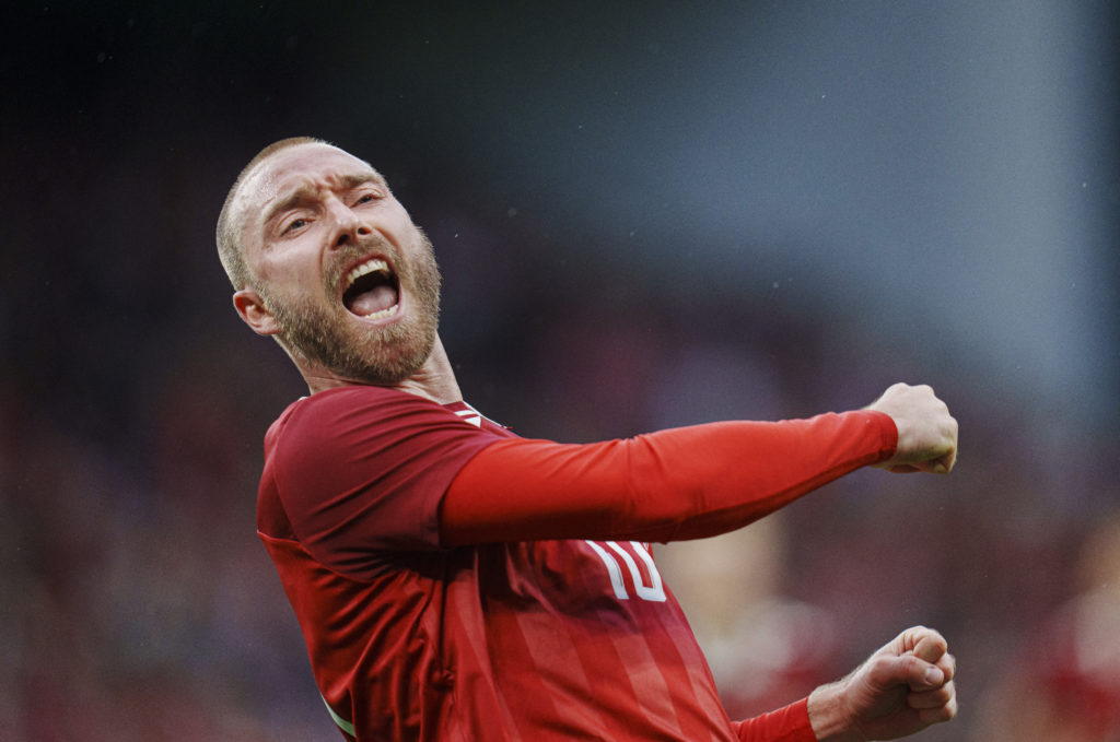 Christian Eriksen of Denmark celebrates