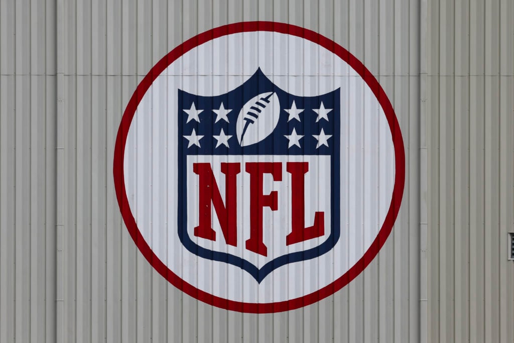 A view of the NFL logo on a building during OTA's on June 18, 2025 at the Chiefs Training Facility in Kansas City