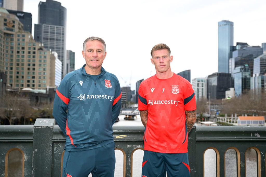 James McClean and Phil Parkinson pose for a photo during Wrexham's pre-season tour to Australia.