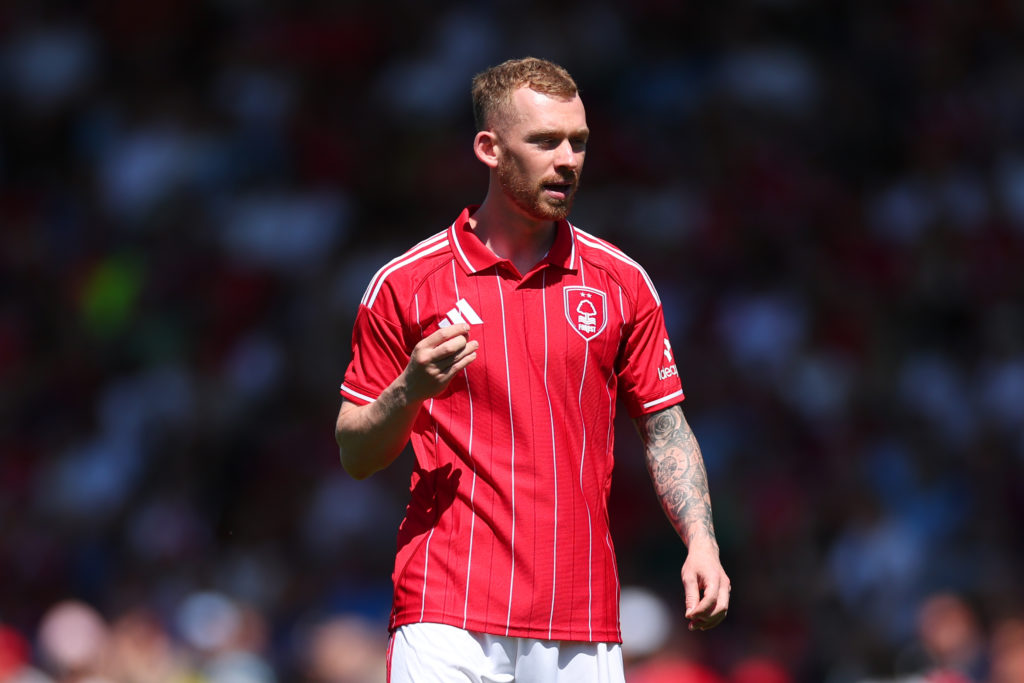 Nottingham Forest midfielder Lewis O'Brien in action against Chesterfield