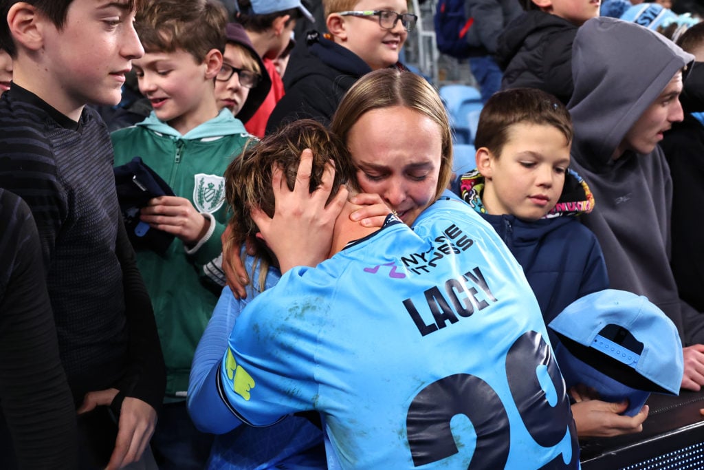 Joe Lacey celebrates scoring for Sydney FC v Wrexham AFC