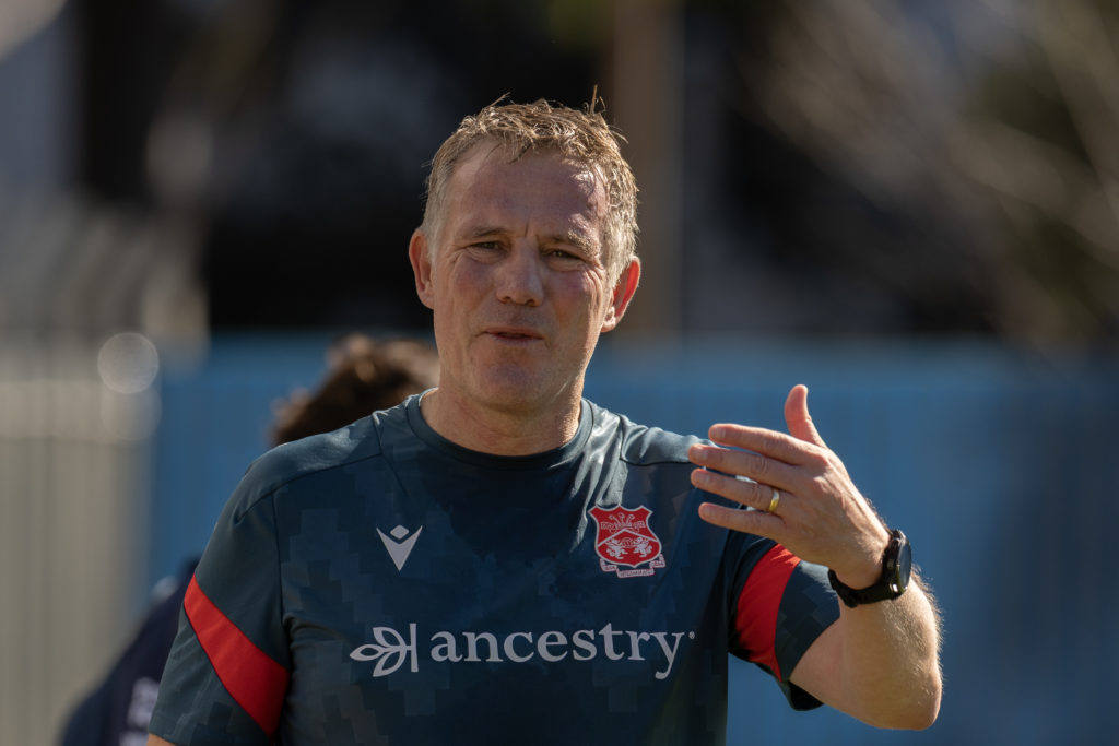 Head Coach Phil Parkinson of Wrexham reacts