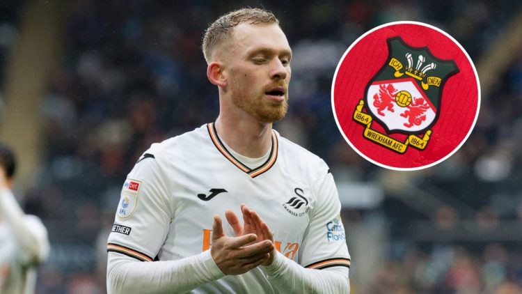 Image of Lewis O'Brien of Swansea City applauds home supporters during the Sky Bet Championship match between Swansea City and Hull City, inset of ...