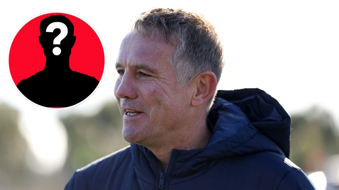 Image of Phil Parkinson, coach of Wrexham AFC speaks to the media during a Wrexham AFC media opportunity, inset of a mystery player