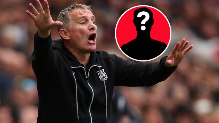 Image of Phil Parkinson, manager of Wrexham, is pictured during the Sky Bet League One match between Charlton Athletic FC and Wrexham, Inset of a m...