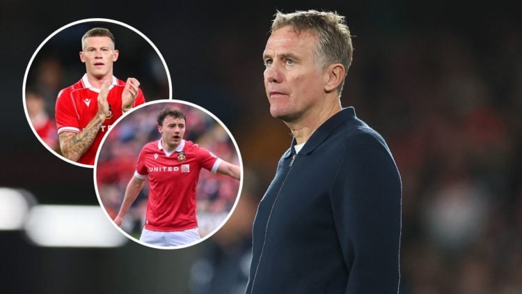 Image of Phil Parkinson, Head Coach of Wrexham AFC looks on during the match between Melbourne Victory and Wrexham, insets of James McClean of Wrex...