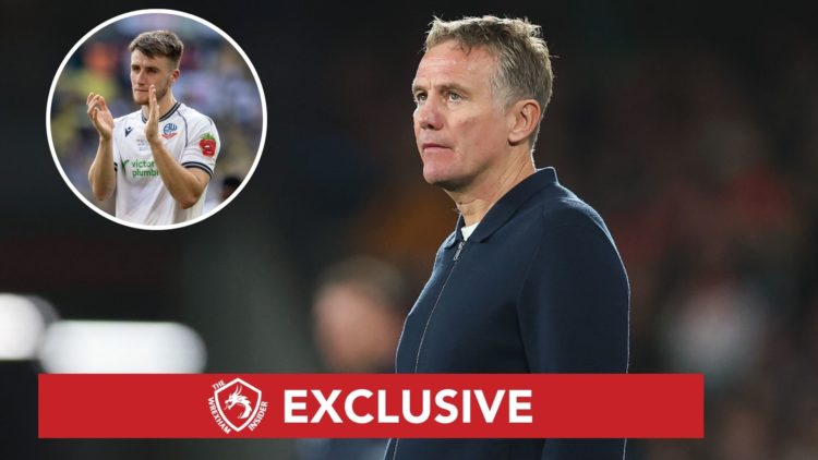 Image of Phil Parkinson, Head Coach of Wrexham AFC looks on during the match between Melbourne Victory and Wrexham, insets of Bolton Wanderers' Geo...