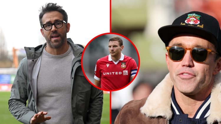 Ryan Reynolds speaks to the media ahead of the English FA Cup fourth round football match between Wrexham and Sheffield United. Rob McElhenney duri...