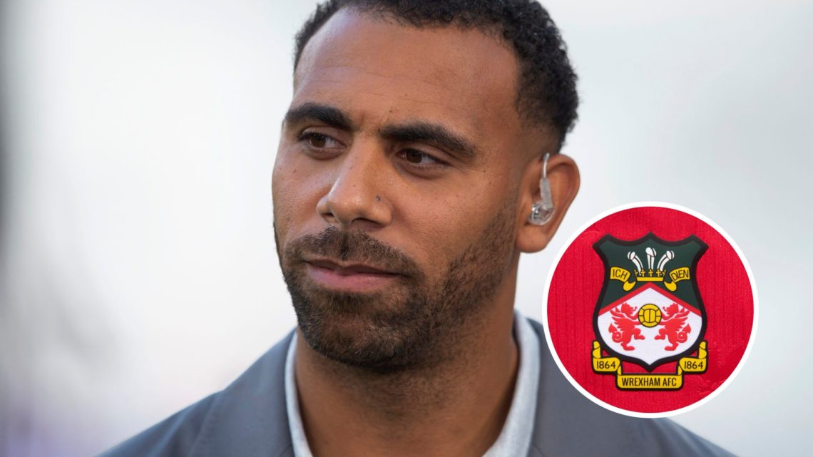 Former West Ham star Anton Ferdinand. Inset, Wrexham badge.