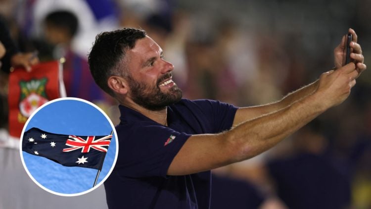 Former Wrexham goalkeeper Ben Foster. Inset, Australian flag.