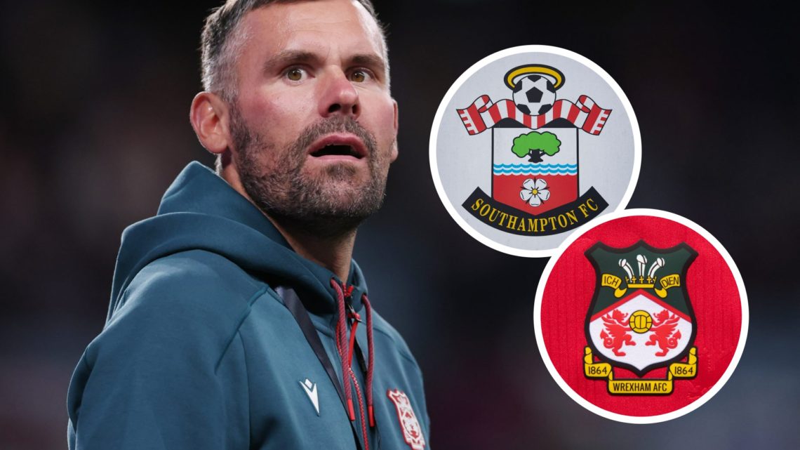 Wrexham ambassador Ben Foster during the Australia pre-season tour. Inset, pictures of the official club badges of Wrexham and Southampton.