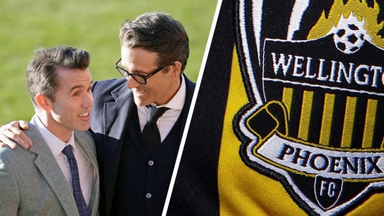 Rob McElhenney and Ryan Reynolds talk as they wait for the arrival of King Charles III and Camilla, Queen Consort, for their visit to Wrexham AFC. ...