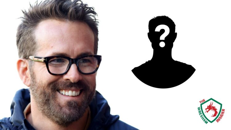 Wrexham co-owner Ryan Reynolds. Inset a picture of a mystery player.