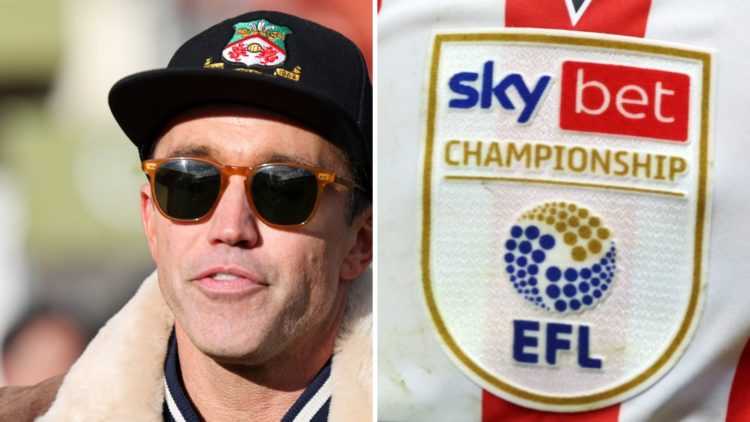 Rob McElhenney wearing a Wrexham cap during the Vanarama National League fixture between Wrexham and Notts County. Detailed view of the Sky Bet Cha...