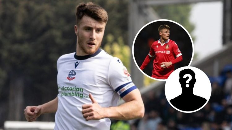 Bolton Wanderers star George Thomason. Inset, Wrexham's Andy Cannon and mystery player graphic.