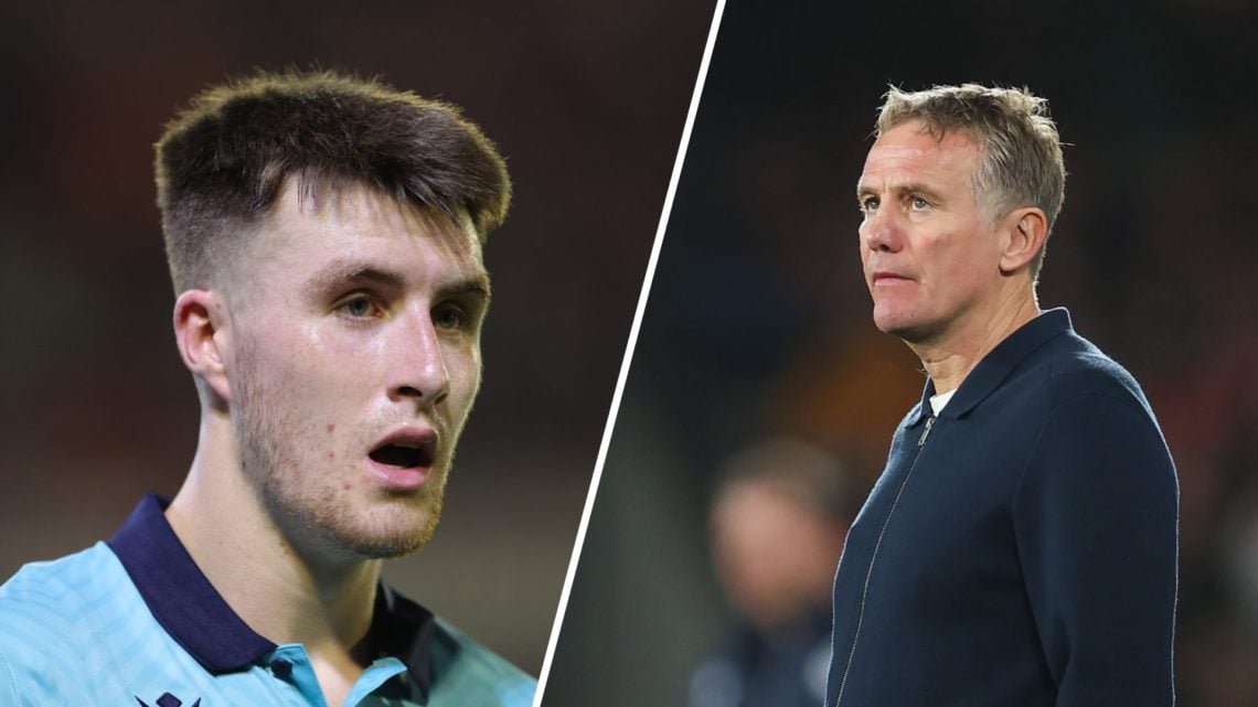 A split image of Bolton Wanderers midfielder George Thomason (L) and Wrexham boss Phil Parkinson (R)