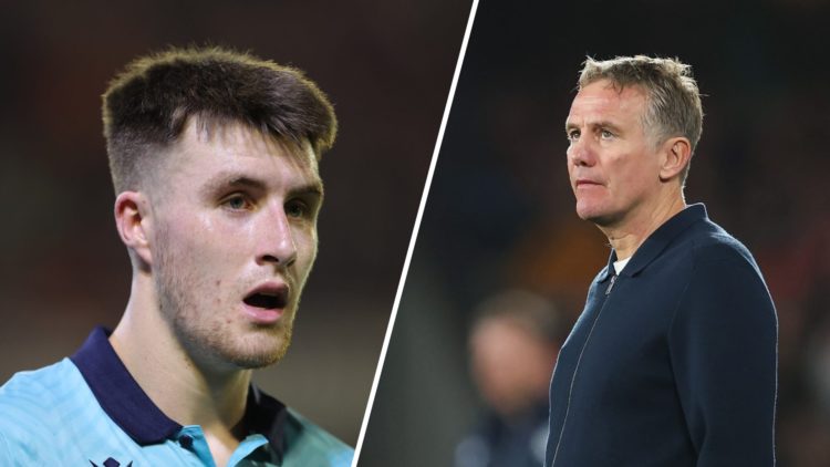 A split image of Bolton Wanderers midfielder George Thomason (L) and Wrexham boss Phil Parkinson (R)