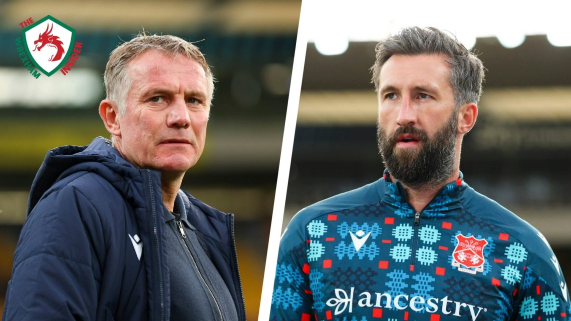 Split image of Wrexham manager Phil Parkinson and Wrexham striker Ollie Palmer before a match.