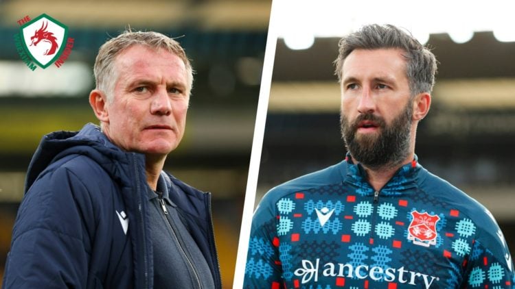 Split image of Wrexham manager Phil Parkinson and Wrexham striker Ollie Palmer before a match.
