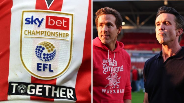 Detailed view of the Sky Bet Championship logo during the Sky Bet Championship match between Watford and Stoke City. Rob McElhenney and Ryan Reynol...