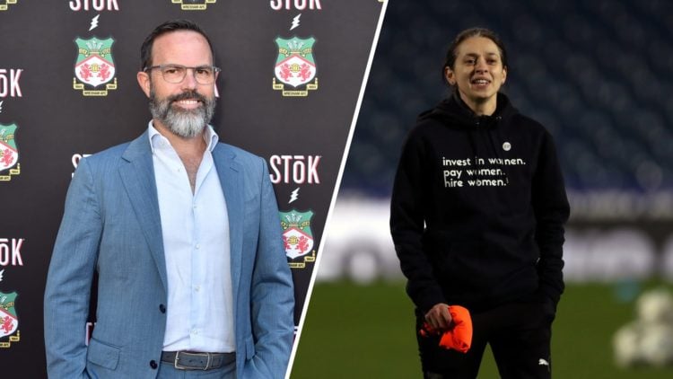 A split image of Wrexham CEO Michael Williamson (L) and West Bromwich Albion Women coach Jenny Sugarman (R)