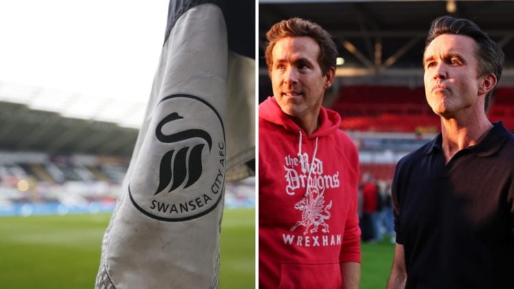 A general view of a corner flag at Liberty Stadium prior to kick off of the Fly Emirates FA Cup Quarter Final match between Swansea City and Totten...